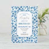 Invitation Anniversaire Chintz Blue & White Floral Ditsy (Debout devant)