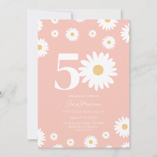 Invitation Anniversaire Cinquante Ans Fleur Retro (Devant)