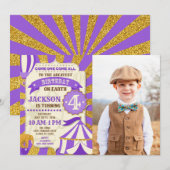 Invitation Anniversaire Cirque Carnaval Violet Or (Devant / Derrière)