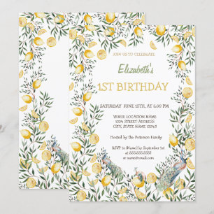 Invitation Anniversaire Citrons Aquarelle Paon
