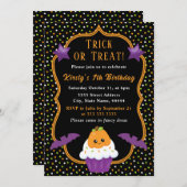 Invitation Anniversaire Citrouille Halloween Cupcake & Pois (Devant / Derrière)