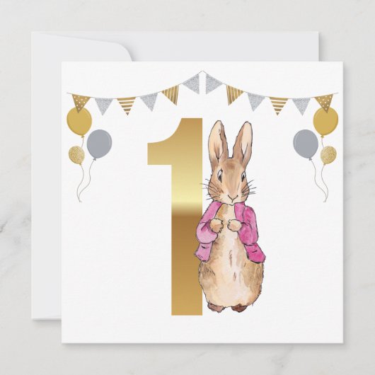 Invitation Anniversaire classique de lapin 1 an (Devant)