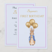 Invitation Anniversaire classique de lapin d'un an (Devant / Derrière)