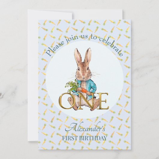 Invitation Anniversaire classique de lapin d'un an (Devant)