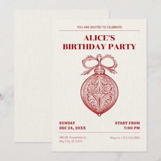 Invitation Anniversaire classique de Noël (Devant / Derrière)