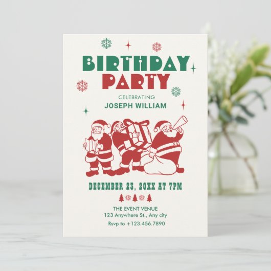 Invitation Anniversaire classique de père Noël (Debout devant)