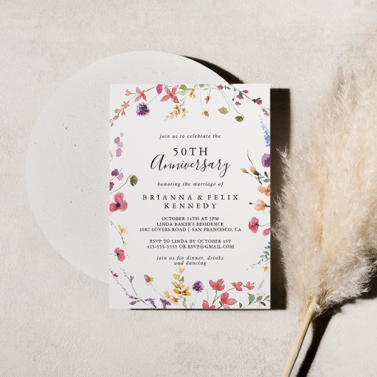 Invitation Anniversaire classique du 50e Mariage sauvage colo