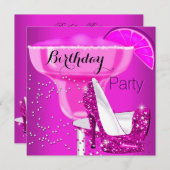 Invitation Anniversaire Cocktail rose chaud talons hauts (Devant / Derrière)