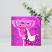 Invitation Anniversaire Cocktail rose chaud talons hauts (Debout devant)