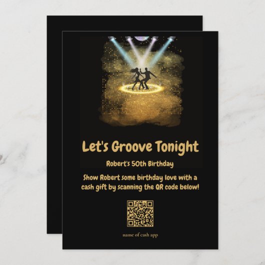 Invitation anniversaire code QR Retro Disco Party (Devant / Derrière)