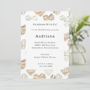 Invitation Anniversaire coeurs blancs crème romantiques