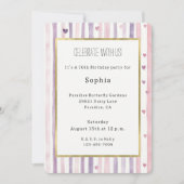 Invitation Anniversaire Cœurs Roses Violets Rayures (Devant)