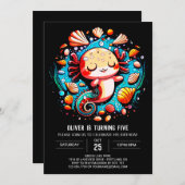 Invitation Anniversaire coloré de Axolotl Boho (Devant / Derrière)