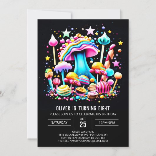 Invitation Anniversaire coloré de Candyland moderne (Devant)