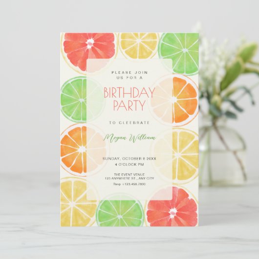 Invitation Anniversaire coloré de citron (Debout devant)