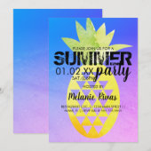 Invitation Anniversaire coloré de l'été Beach Party Ananas (Devant / Derrière)