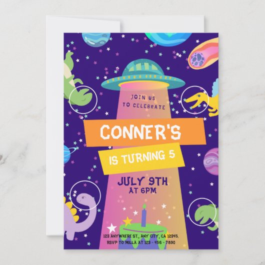 Invitation Anniversaire coloré de Little Dino Space (Devant)