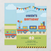 Invitation Anniversaire coloré du train (Devant / Derrière)