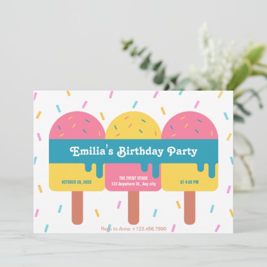 Invitation Anniversaire coloré glaces popsicle (Debout devant)