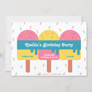 Invitation Anniversaire coloré glaces popsicle