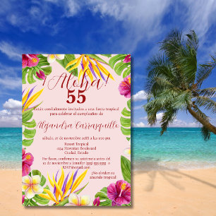 Invitation Anniversaire Coloré Hawaïen Rose 55 Ans