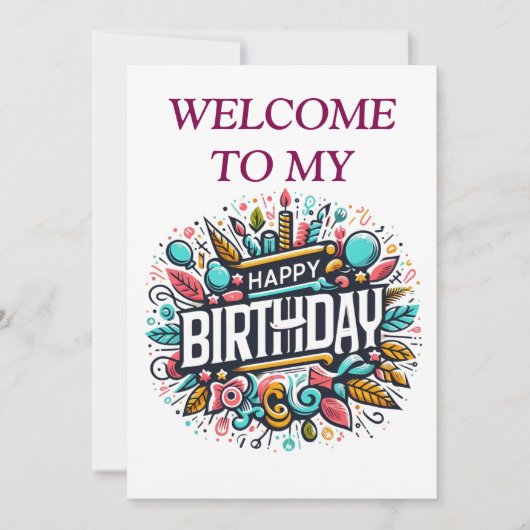 Invitation Anniversaire coloré illustré - Fête unique (Devant)