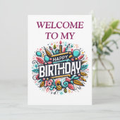 Invitation Anniversaire coloré illustré - Fête unique (Debout devant)