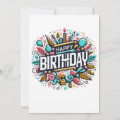 Invitation Anniversaire coloré illustré - Fête unique (Dos)