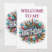 Invitation Anniversaire coloré illustré - Fête unique (Devant / Derrière)