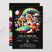 Invitation Anniversaire coloré modifiable Candyland (Devant / Derrière)