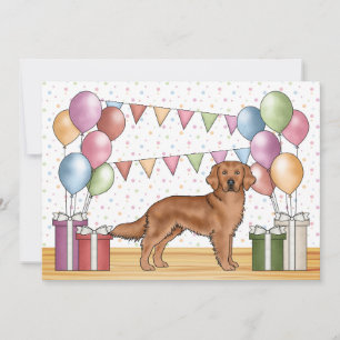 Invitation Anniversaire Coloré Pastel Retriever Golden Rouge