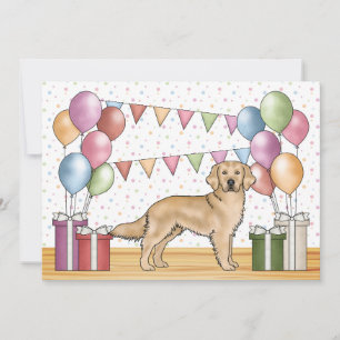 Invitation Anniversaire Coloré Pastel Retriever Jaune Doré