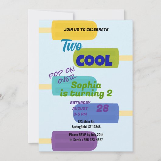 Invitation Anniversaire Coloré Popsicle d'Été (Devant)