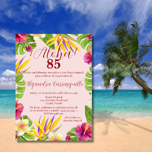 Invitation Anniversaire Coloré Rose Aloha Hawaïen 85 Ans