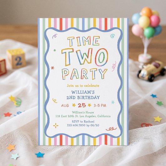 Invitation anniversaire colorée Time Two Party