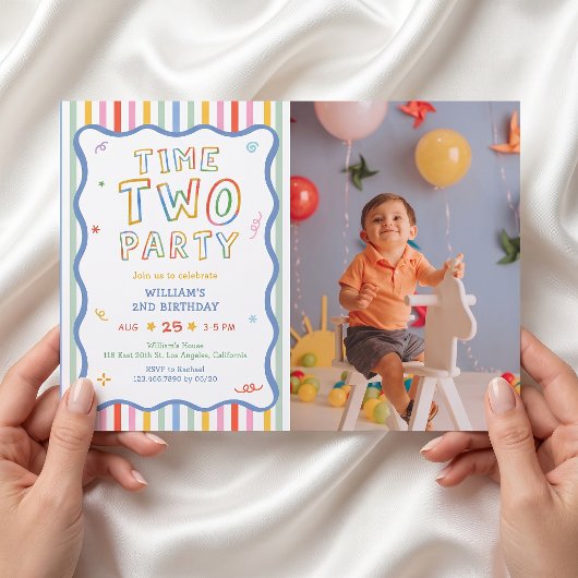 Invitation anniversaire colorée Time Two Party