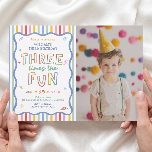 Invitation anniversaire colorée Trois fois plus de
