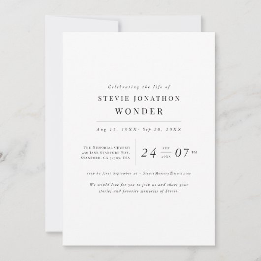 Invitation Anniversaire commémoratif funéraire simple et élég (Devant)