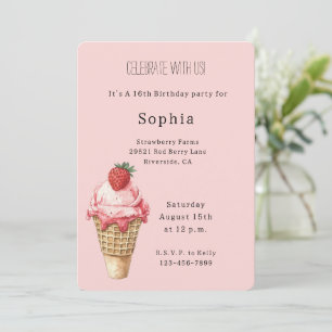 Invitation Anniversaire Cône de Glace à la Fraise