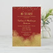 Invitation anniversaire Confetti Or Rouge Ruby 40  (Debout devant)
