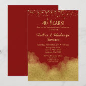 Invitation anniversaire Confetti Or Rouge Ruby 40  (Devant / Derrière)