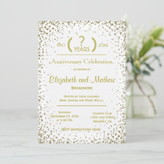 Invitation Anniversaire | Confettis dorés (Debout devant)