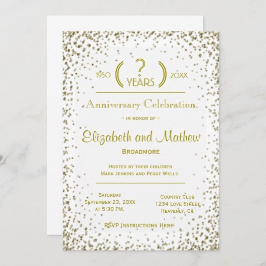 Invitation Anniversaire | Confettis dorés (Devant / Derrière)