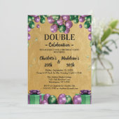 Invitation Anniversaire conjoint avec ballons verts et violet (Debout devant)