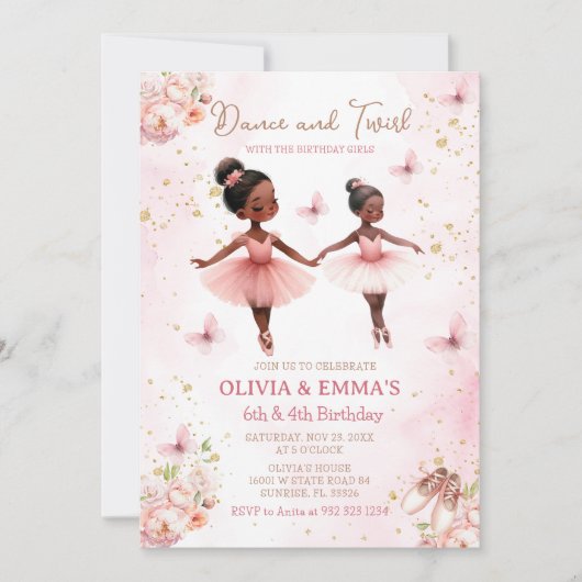 Invitation Anniversaire conjoint de Ballerina afro-américaine (Devant)