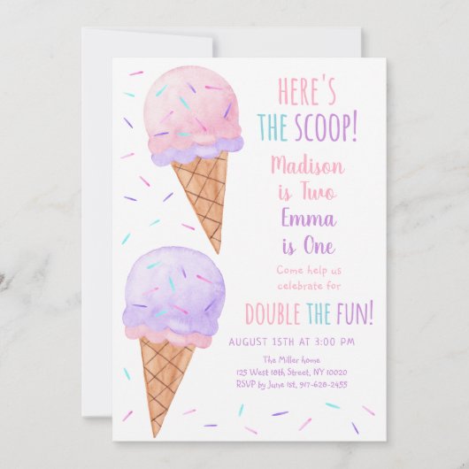 Invitation Anniversaire conjoint de crème glacée rose violet (Devant)