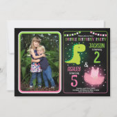 Invitation Anniversaire conjoint de dinosaure et de tutu pour (Devant)
