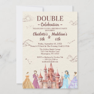 Invitation Anniversaire conjoint de filles en beige illustrat