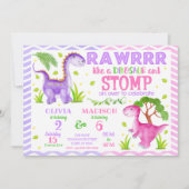 Invitation Anniversaire conjoint de frères et soeurs dinosaur (Devant)