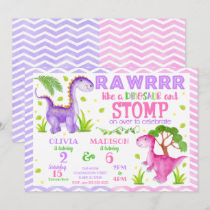 Invitation Anniversaire conjoint de frères et soeurs dinosaur